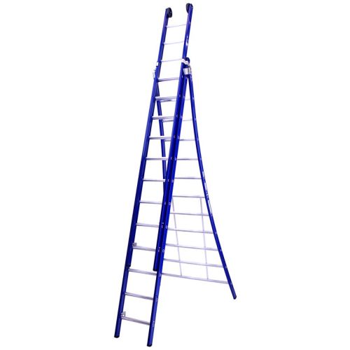 DAS atlas driedubbele ladder blauw gecoat 3x12 treden
