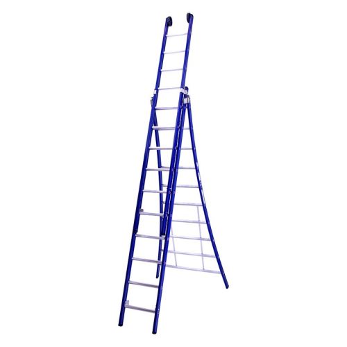 DAS atlas driedubbele ladder blauw gecoat 3x8 treden