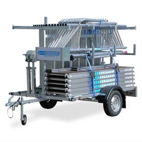 Euroscaffold Rolsteiger 135x245 10,2 m werkhoogte Dubbele Voorloopleuning incl. Steigeraanhanger Open